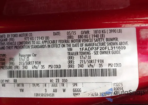2015 Ford Focus Se from USA, damaged, VIN 1FADP3F20FL311609
